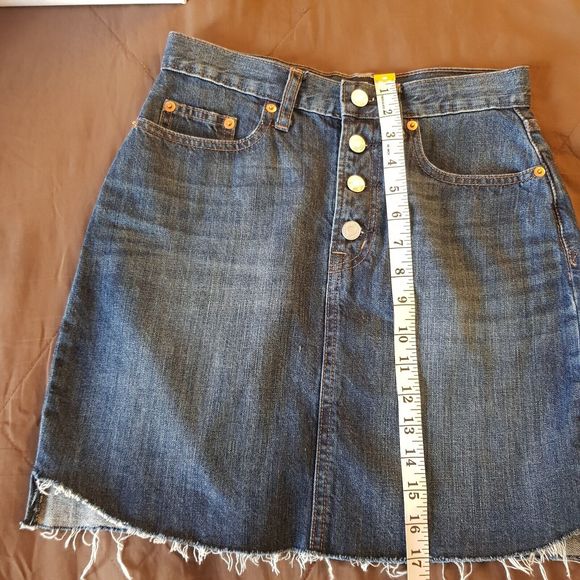 Gap Button Fly Womens Skirt Sz 25 Sz 2 Blue Denim Distressed Frayed Cut Off Mini - Picture 12 of 12
